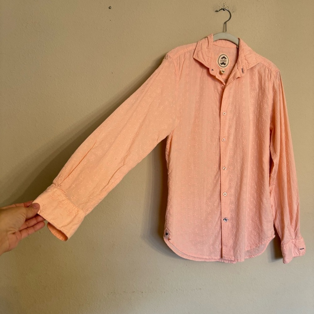 Ganesh Cotton Peach Embroidered Floral Button Up Shirt Sz S Spring Summer Beach